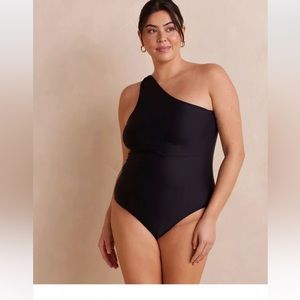 Summer Salt The Ruched Side Stroke Swimsuit Black Size 14 NWT One Shoulder